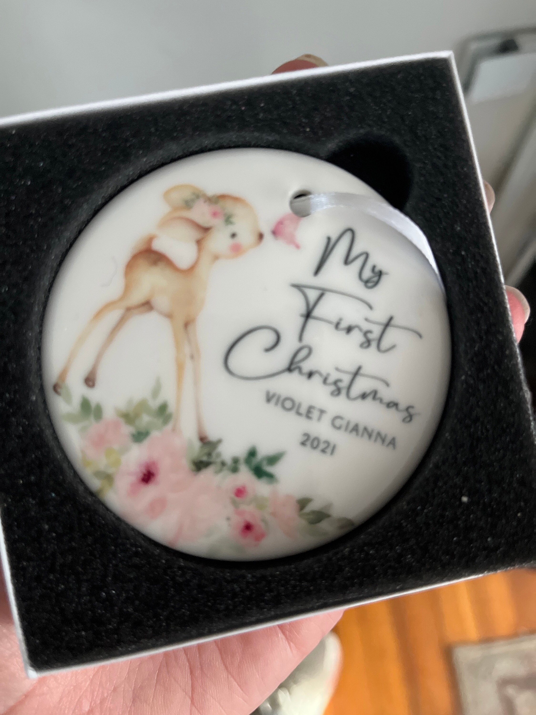 Baby&#39;s First Christmas Ornament - Personalized Baby Girl Deer Christmas Ornament