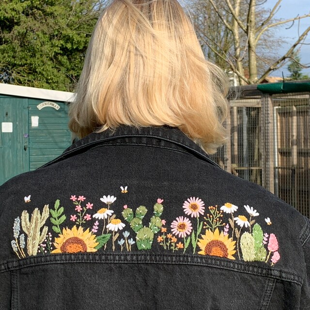 Flower Embroidery KIT for Denim Jacket - Etsy