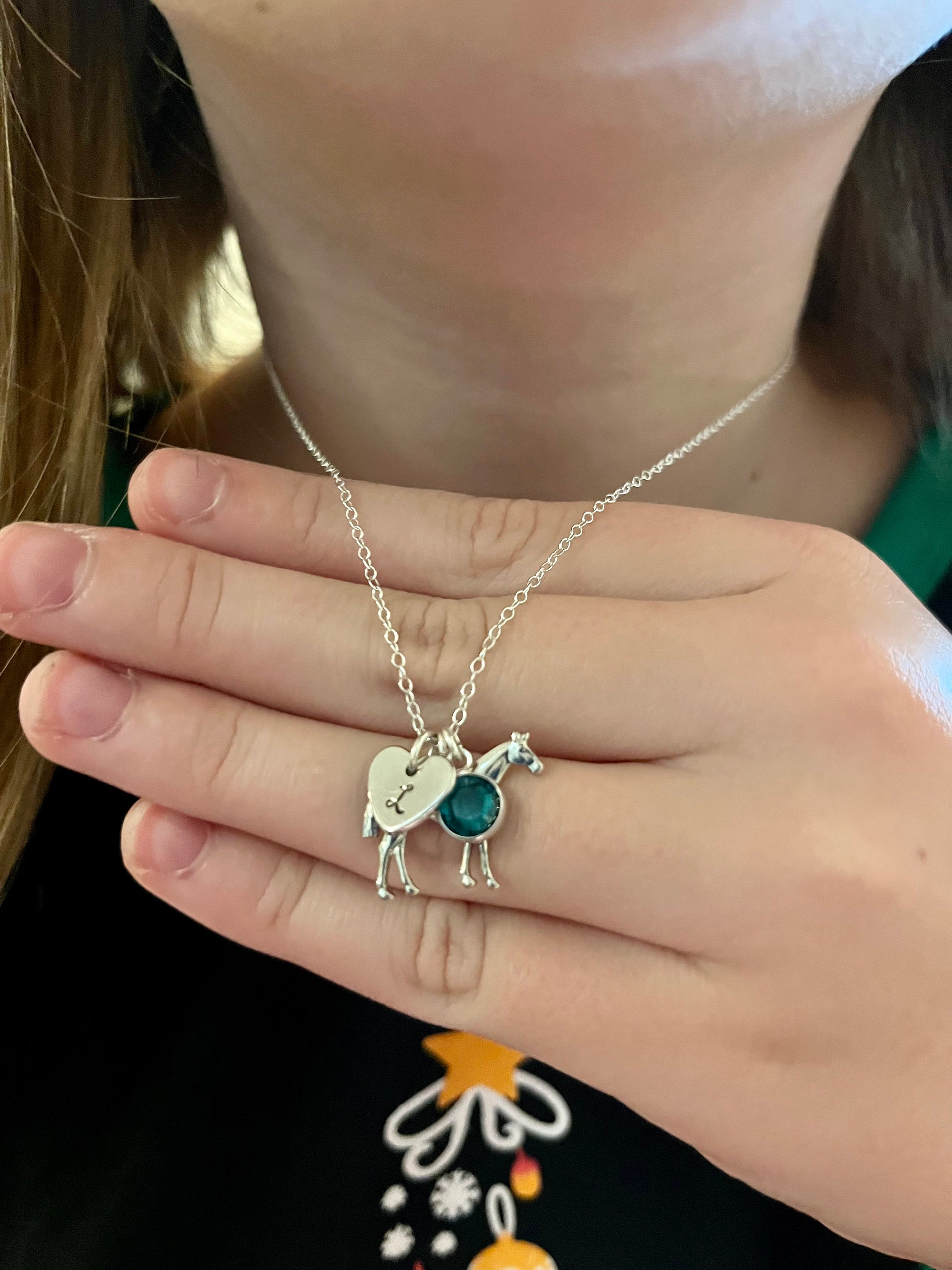 Horse Charm Necklace, Gold or Silver, Initial Necklace, Birthstone Necklace, Horse, Charm Jewelry, Horse Jewelry, Daughter Gift, Birthday