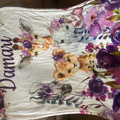 Safari Animals Floral Jungle Baby Girl Blanket Blush Pink Gold - Etsy