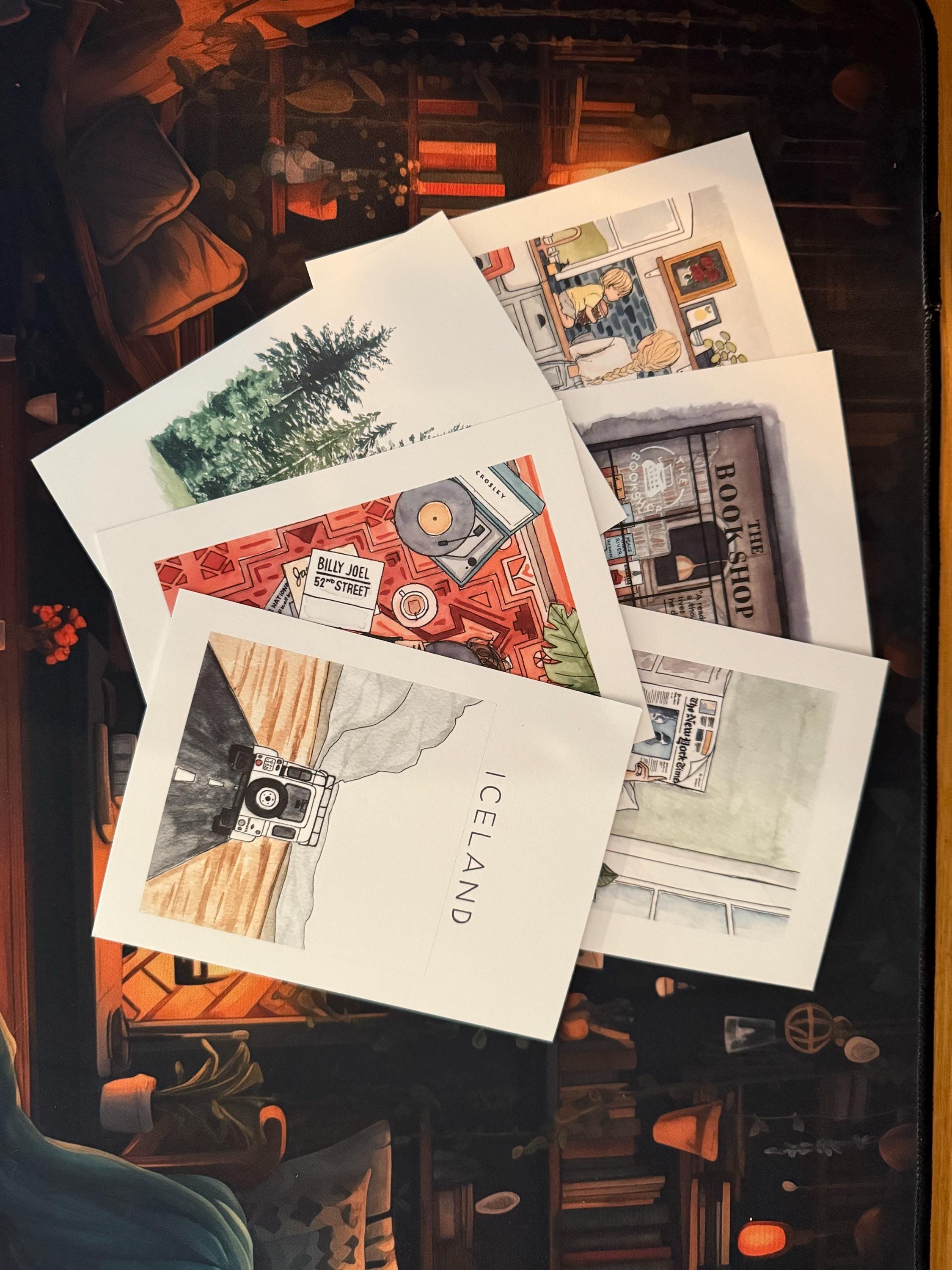 Illustrated Postcard Variety Set | Set of 6 Mix & Match | Watercolor Postcards | Mini Art Prints | Illustrated Stationary