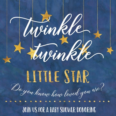 Twinkle Twinkle Little Star Baby Shower Invitation. Navy Gold. Galaxy ...