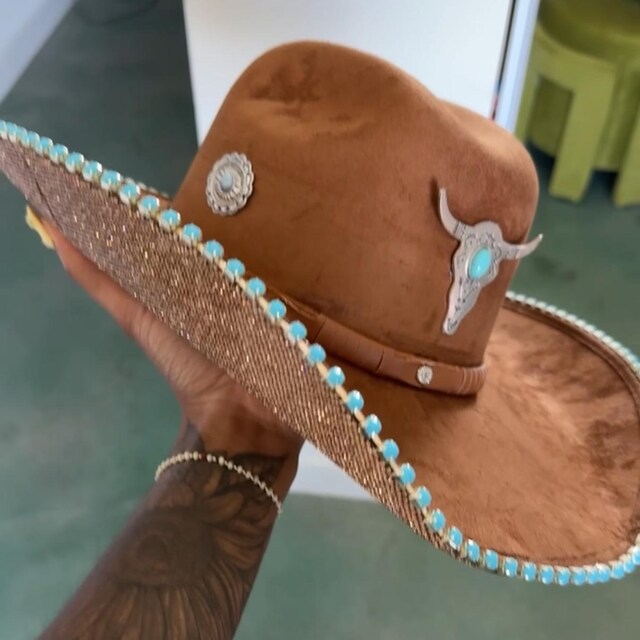 Turquoise Cowgirl Hat, Country Wedding, Gifts for Her  display picture 1