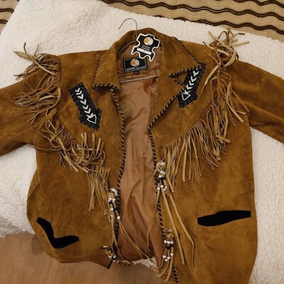 Native Men's Beige Buckskin Suede Leather Fringes Beaded Pants NP102