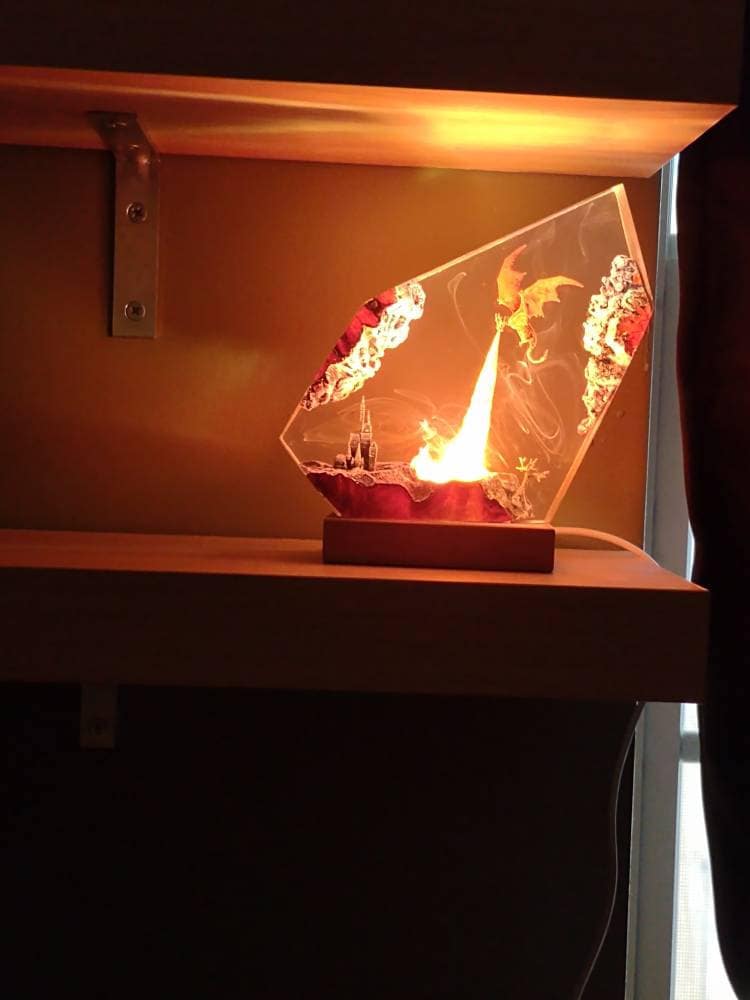 Fire breath dragon resin lamp, resin art, dragon art,dragon statue,table lamp,gift for him, gaming decoration, dragon lamp as Halloween gift