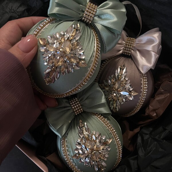 Sage Green Christmas 3.15”ornaments, Sage Christmas Balls, Satin ...