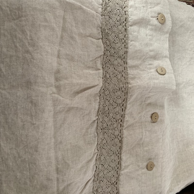 LINEN DUVET COVER Set of Duvet Cover and Pillowcases With Lace. Natural ...
