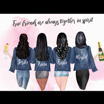 Best Friends Print, 4 Best Friend Gift, Personalised Print, Birthday ...