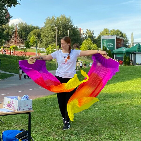 Women's 100% Silk Belly Dance Veil - Hand-Dyed Tie-Dye Silk Scarf 98x45 Inches