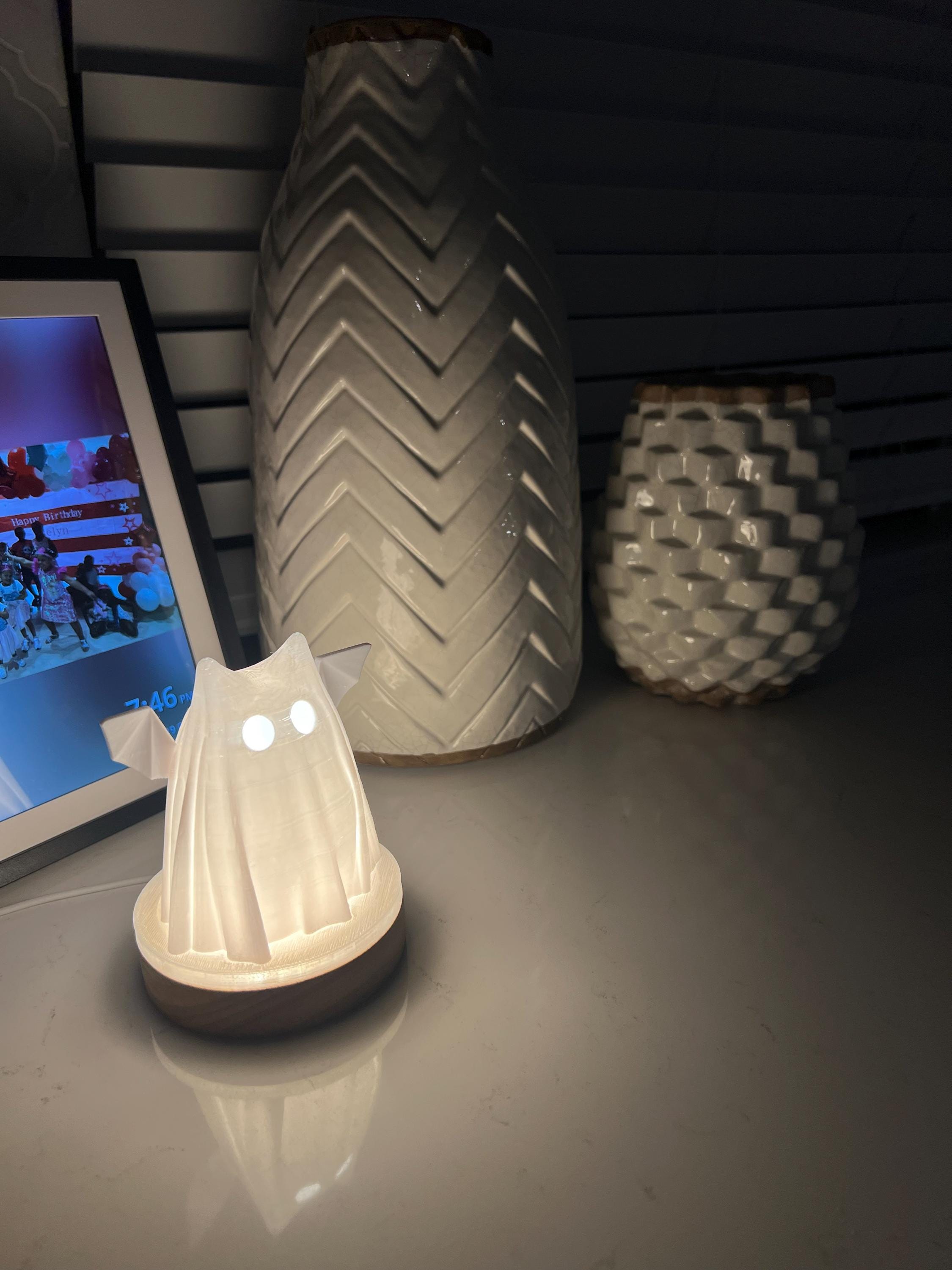 Super Adorable Cat Bat Sheet Ghost LED Light - Free Shipping! -- Ghost Art , Ghost Decor , Cute Gift , Spooky Decor , Halloween Gift