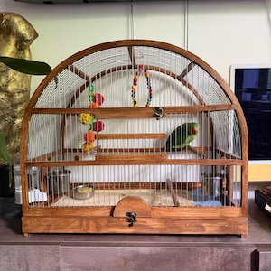 大きな楕円形の鳥かご フルハンドメイド / 茶色の素朴なケージ
