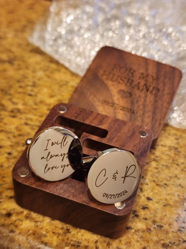 Custom Metal Cufflinks - Engraved Box Optional, Wedding Day Cuff links for Groom Dad Father of the Bride gift, Anniversary Gift for Husband