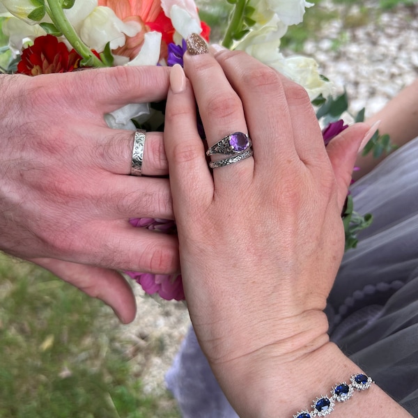 Sterling Silver Wedding Ring Set Floral Wedding Ring Set Patterned