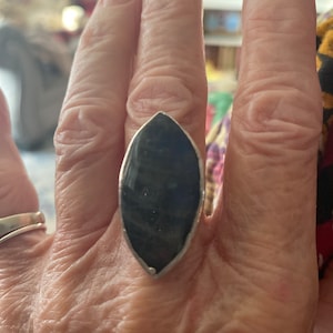 Customer photo from Julie Evans, Statement Raw Labradorite Ring, Gold Ring, Labradorite