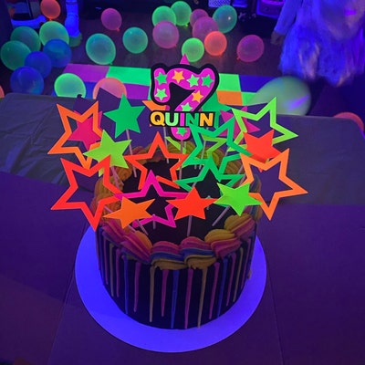 Personalized Topper, Glow Party Cake, Neon Birthday Cake Decor ...