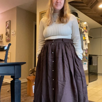 BUTTON DETAILED LINEN TEXTURED SKIRT