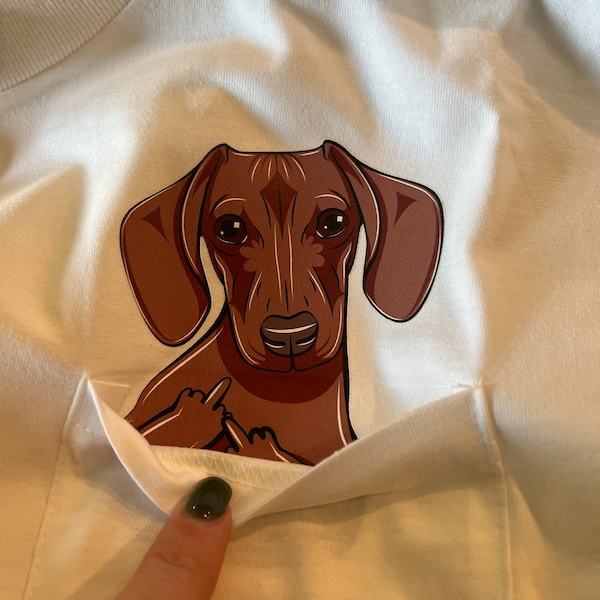 Dachshund Santa Dog With Middle Finger In The Pocket Funny T-shirt Pocket Shirt Custom Text Tee