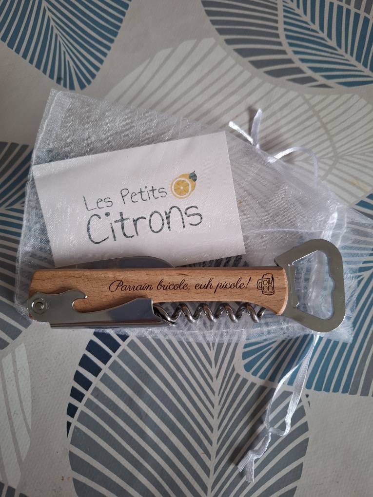 Personalized lemonade maker / Bottle opener knife Corkscrew / Father&#39;s Day gift godfather godmother / Witnesses Birthday Christmas Wedding
