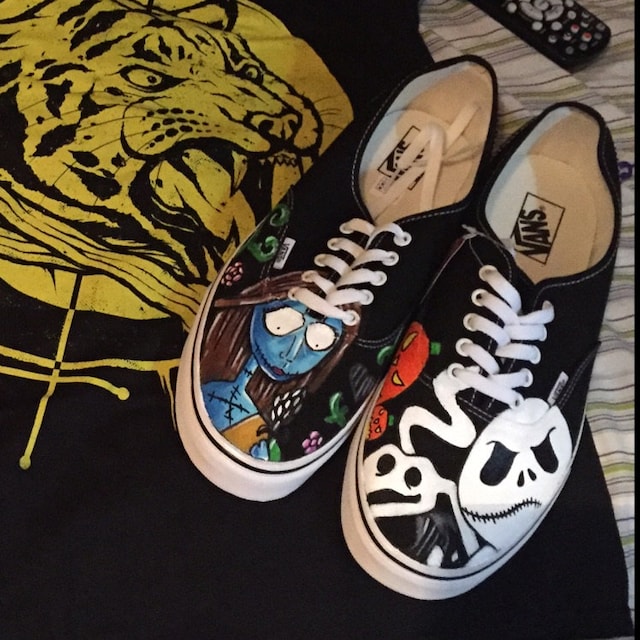 Vans Customs Night Before Christmas Mens 5 - Woman 6.5‎ Shoes Black Nightmare Before Christmas Custom Shoes - Black Slip On Vans  main image 4