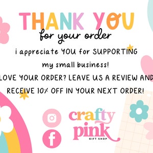 Pink Thank You Card Template Flower Canva Thankyou Order Card Pretty ...