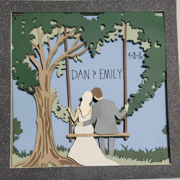 Wedding Couple Swing Shadow Box SVG: 3D Papercut File - Etsy