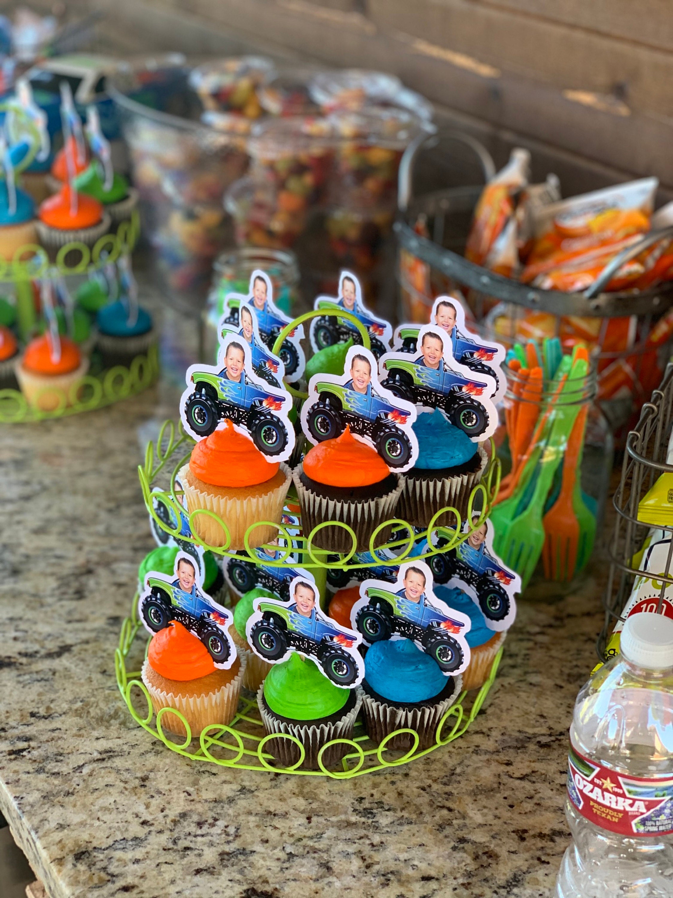 Monster Truck Party Photo Cupcake Toppers, Monster Truck Face Cupcake Toppers, Party Decorations, Monster Truck Party Favors