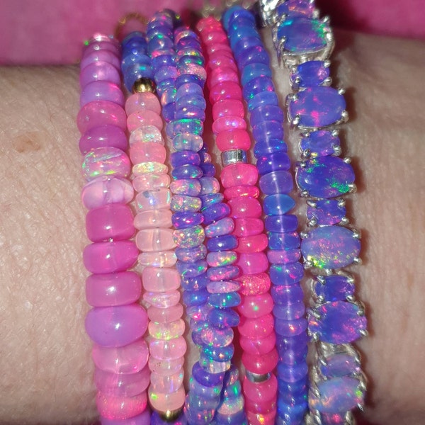 Natural Ethiopian Purple Fire Opal Smooth Rondelle Beads Bracelet 7 ...