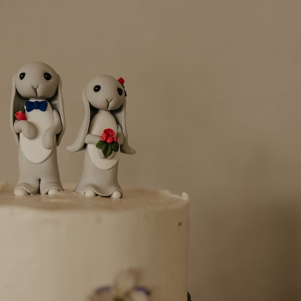 Wedding Toppers Rabbit Wolf Bunny Rabbit Wedding Cake Topper Mini Animal Handmade Clay Bride ...
