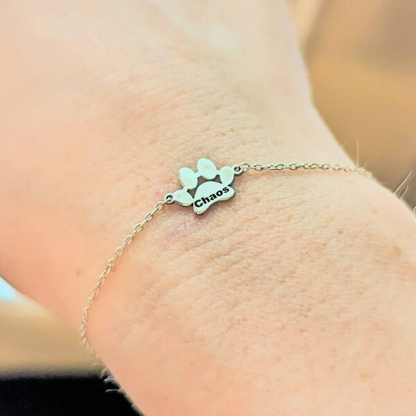 Personalized Dog Paw Bracelet, Custom Pet Jewelry, Paw Print Name ...