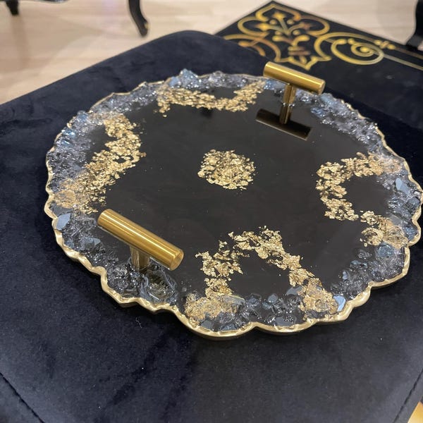 HANDMADE Pink Rose Quartz Crystal Tray, Epoxy Resin Tray With Rose ...