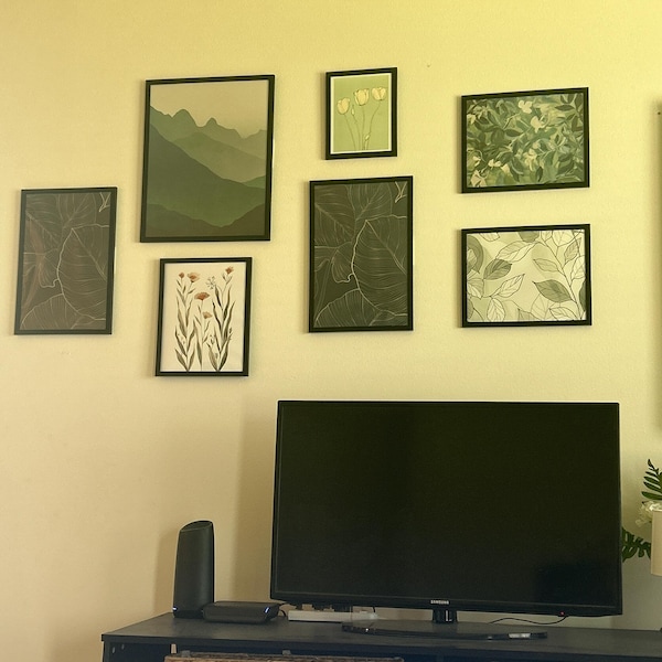 Sage Green Gallery Wall Set Vintage Eclectic Printable Art Modern
