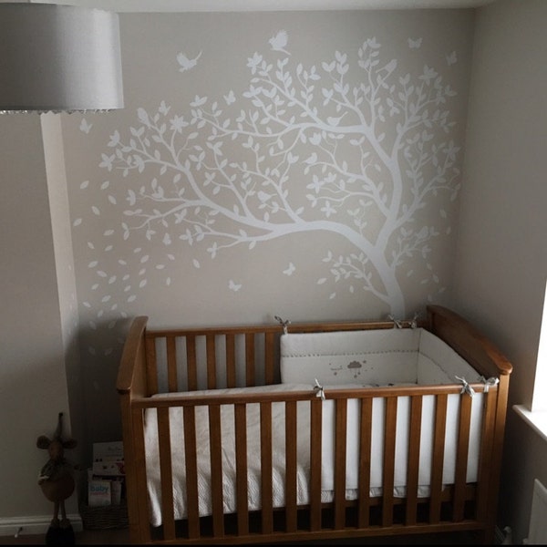 White Tree Decal Large Nursery Tree Decals With Birds Unisex White Tree ...