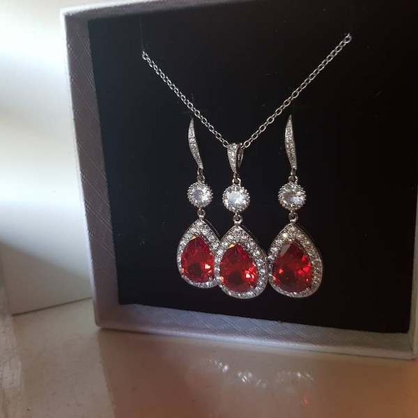 Bella Bridal Earrings in Ruby Red - E50163R-C10