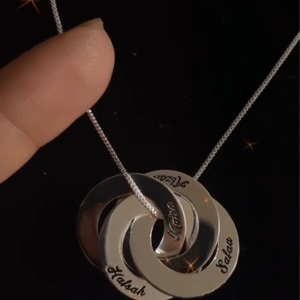 Classic Interlocking Dangle Rings • Personalized Russian Ring Necklace ...