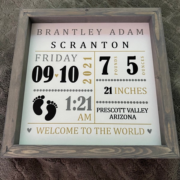 Birth Announcement Sign - Baby Birth Stats - Wood Frame Sign ...