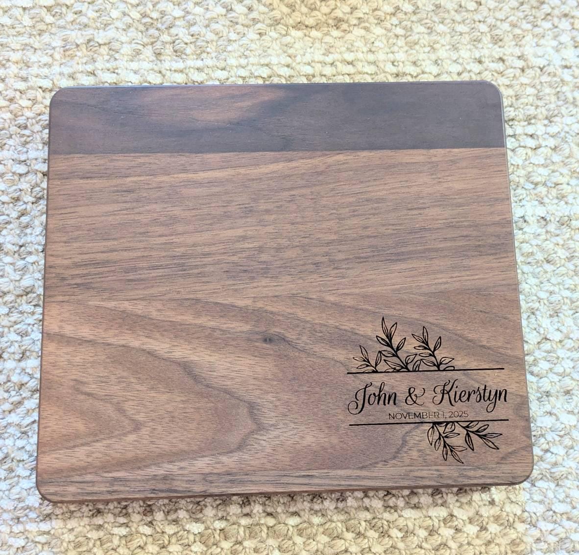 Wood Cutting Board, Personalized Cutting Board, Floral Engagement Gift For Couple, Personalized Charcuterie Board, Engraved Wedding