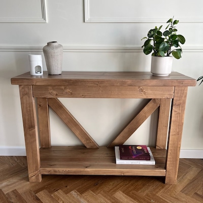 Solid Wood Console Table Rustic Wooden Hall Table Scandinavian 'V' Back ...
