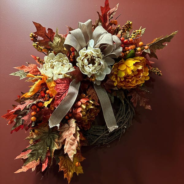 Fall Maple Leaves Wreath, Small Autumn Front Door Wreath, Wreath With ...