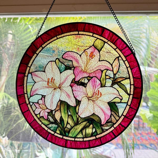 Sunflower and Tabby Cat Stained Glass Art - Bright and Warm Feline ...