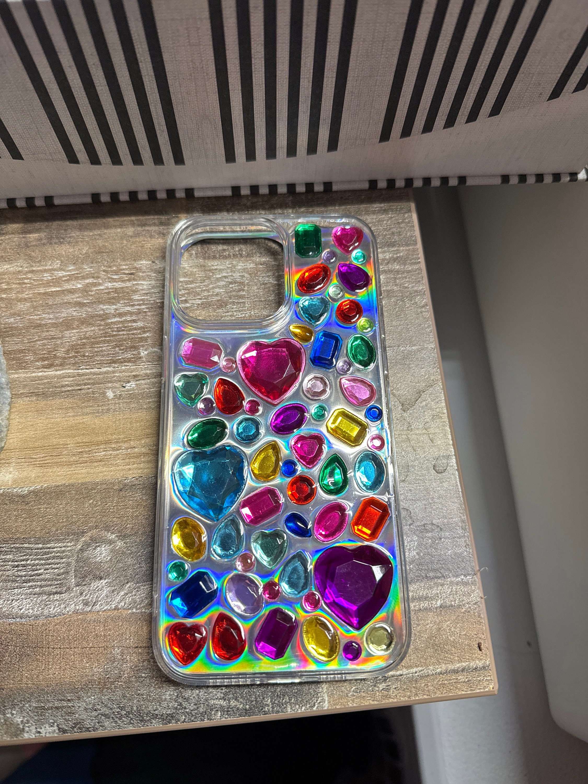 Bling Rhinestone 3D Phone Case, Holographic Insert Phone Case, Glitter iPhone Case, Hearts Phone Case for iPhone 12/13/14/15 Pro Max, Galaxy