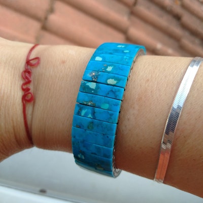 Bracelet Extensible En Acier – Avec Pierre De Malachite Véritable (unisexe Adulte)