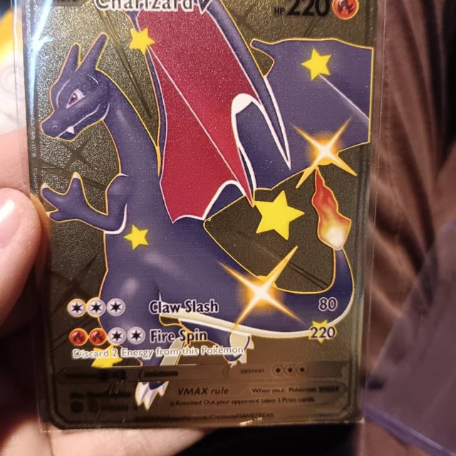 Charizard V Champion's Path Shiny Gold Metal Pokemon Card