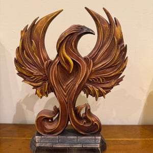 フェニックス像 木彫り 神話の生き物 : ギリシャ神話 火の鳥 アート
