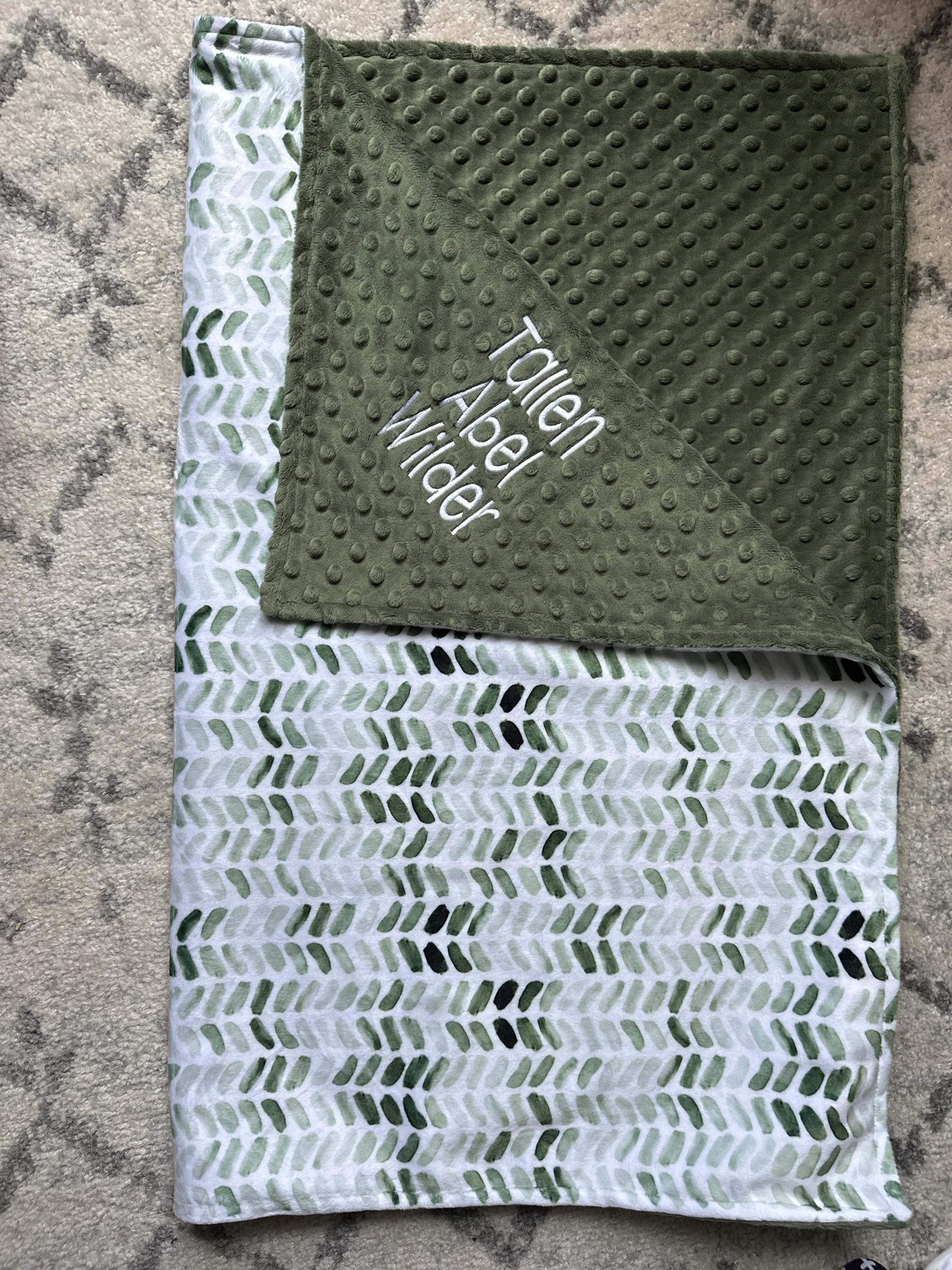 Personalized Blanket for Baby Boy, Green Minky Blanket with Name, Name Baby Shower Gift, Embroidered Minky Blanket for Newborn