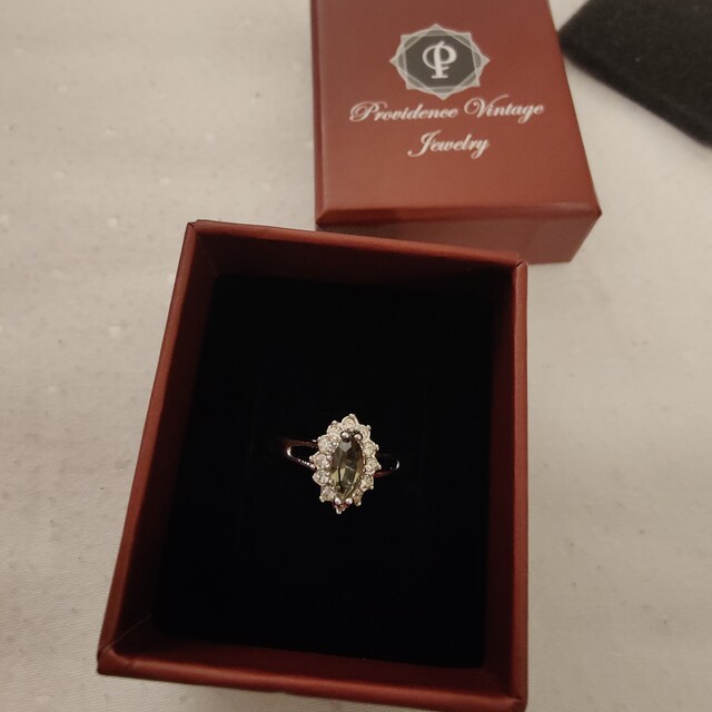 Vintage Ring Black Diamond Engagement Ring and Clear