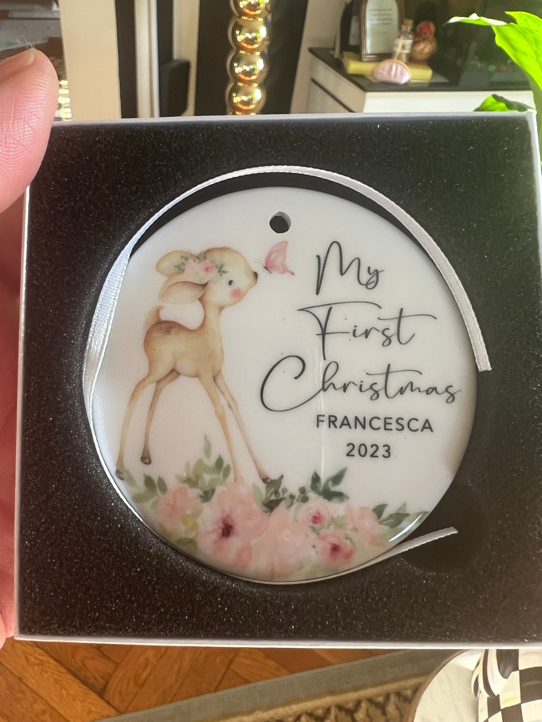 Baby&#39;s First Christmas Ornament - Personalized Baby Girl Deer Christmas Ornament