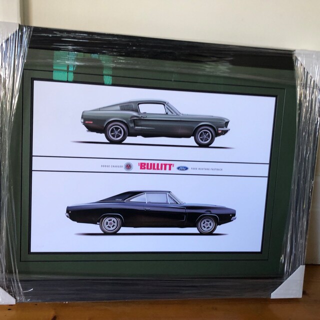 Bullitt Mustang & Dodge Charger Illustration Art Print Steve