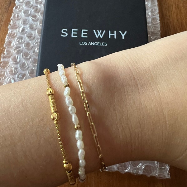 Gold Pearl Beaded Bracelet Set