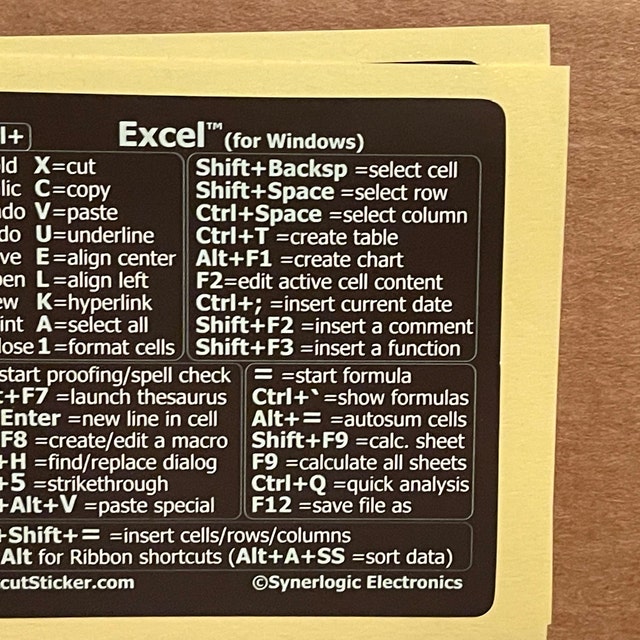 Synnerlogic Microsoft Excel (pour Windows) Guide de référence de feuille de  trichage, autocollant de raccourci de clavier, matériau en vinyle, taille  7,1 x 6,3 cm (Noir) : : Cuisine et Maison