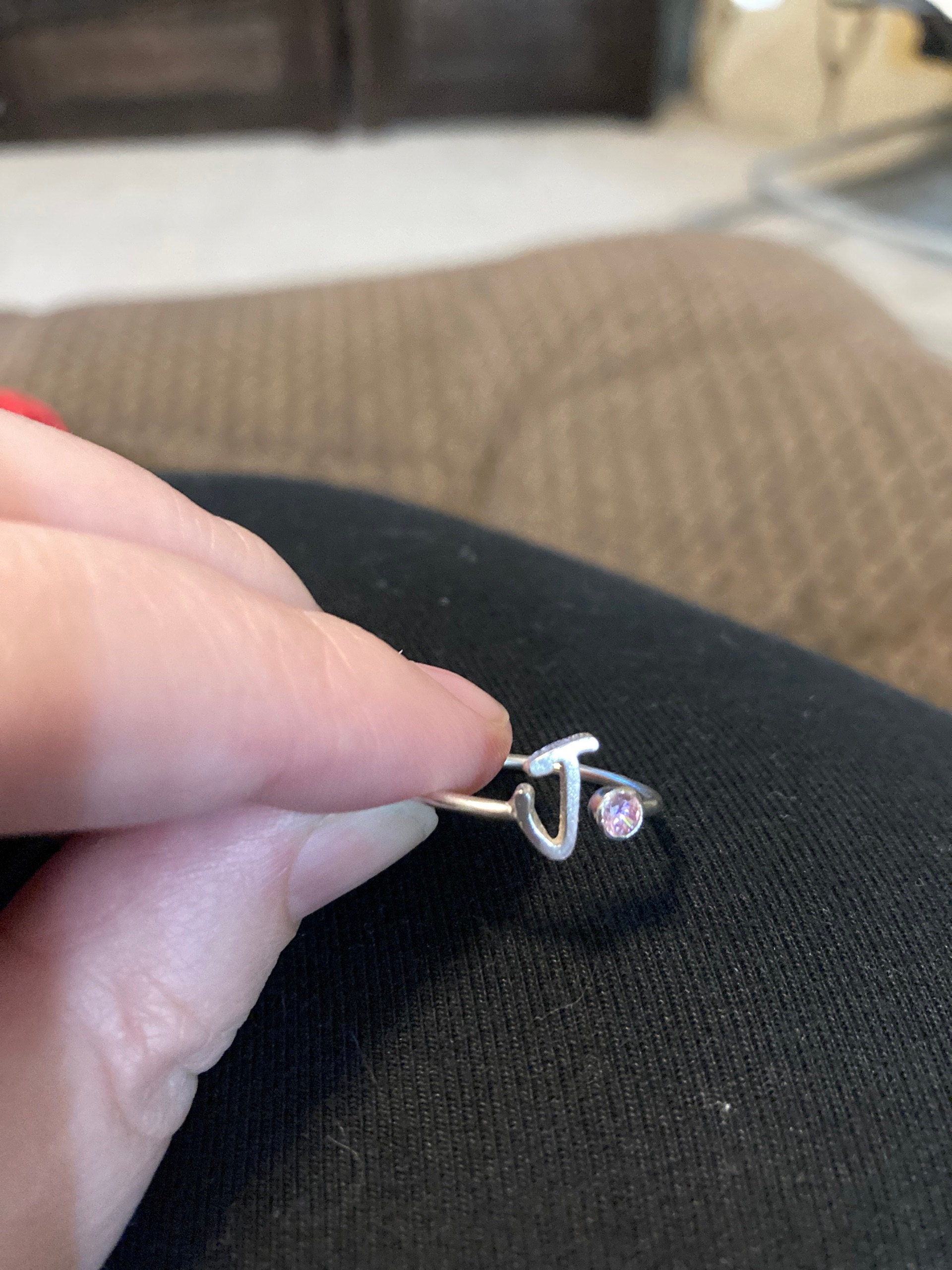 Custom Initial Birthstone Ring • Personalized Sterling Silver Initials Ring • Custom Name Gemstone Mother Ring • Mother Child Ring • RM06F48